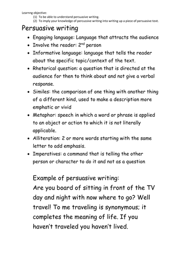 Persuasive Writing Features and example