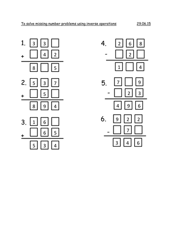 worksheet math for grade 4 multiplication Missing Problems Year 3 by Number  rachel0704 Teaching