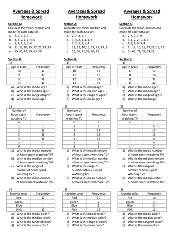 Averages & Spread Consolidation Homework