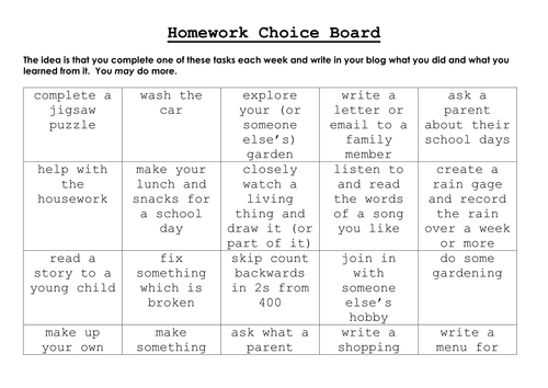 Homework Choice Board