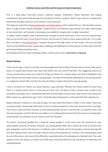 Celebrity Culture and Aspirations - Tutor work
