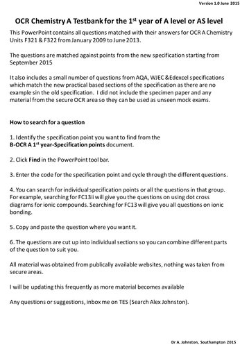 OCR Chemistry A - AS/A level testbank (From 2015)
