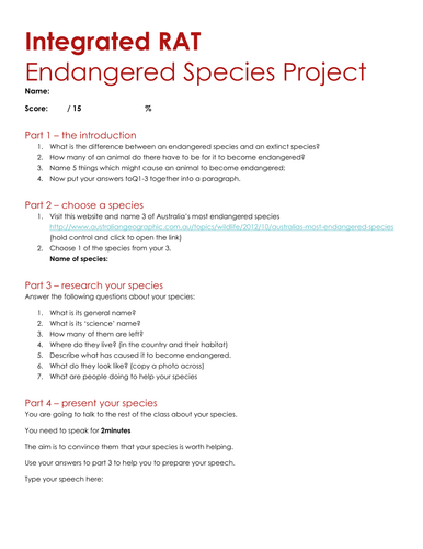 Endangered species research task