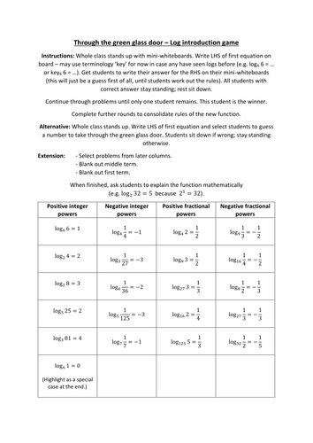 Log introduction game - Through the Green Glass Door