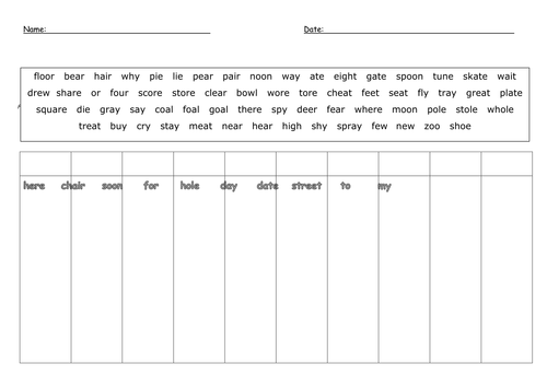 Rhyming Words Sorting  (Tricky Words)