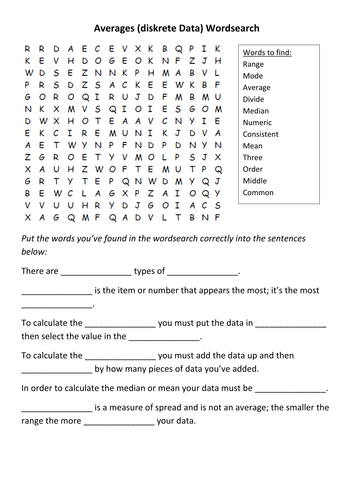 Averages (Discrete Data) Wordsearch