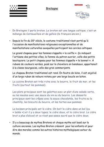 Bretagne / Brittany - reading comprehension