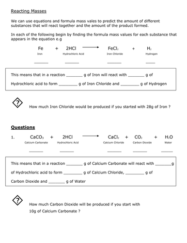 How to calculate reacting masses by squeeler333 - UK Teaching Resources ...