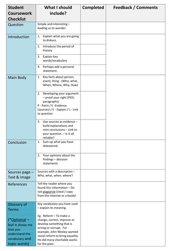 criteria for history coursework