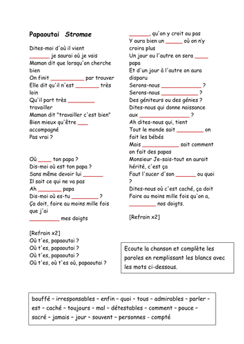 Papaoutai Chanson Par Stromae Teaching Resources