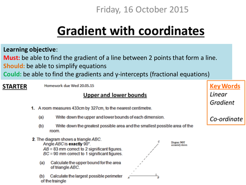 Gradient of straight lines from co-ordinates