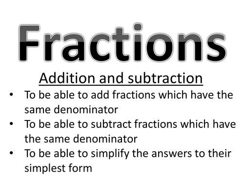 Adding/subtracting fractions | Teaching Resources