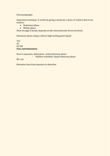 Notes on OCR A A2 Chemistry on Chromatography- short