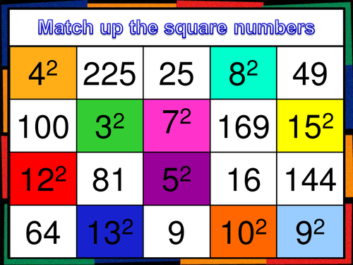 Square Numbers Matchup Game