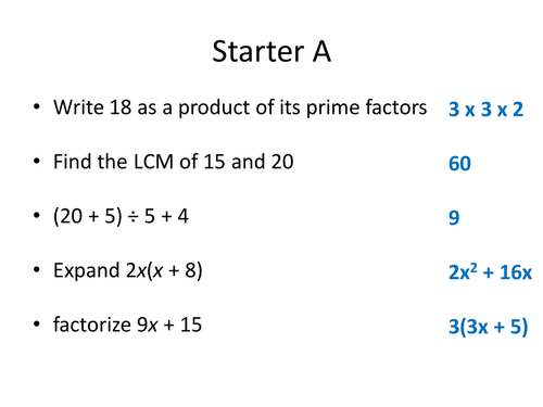 Mixed Math Starter Activities for yr 8-9: Number (harder)