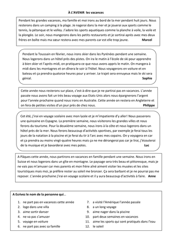Future holidays reading comprehension