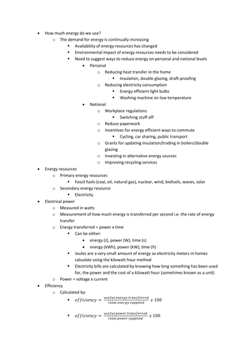 OCR 21st Century Science P3 Summary notes