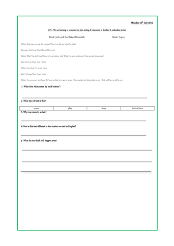 year 2 story and comprehension worksheet by hilly100m teaching