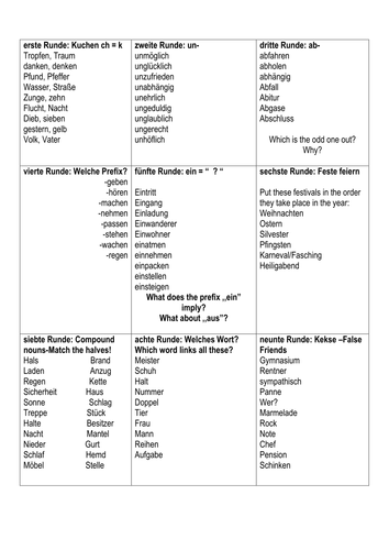 GCSE German Vocabulary Quiz