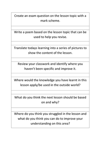 secondary task pot for early finishers