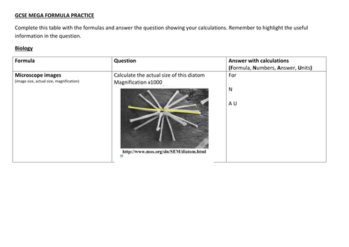 gcsestandard grade science mega formula revision worksheet teaching