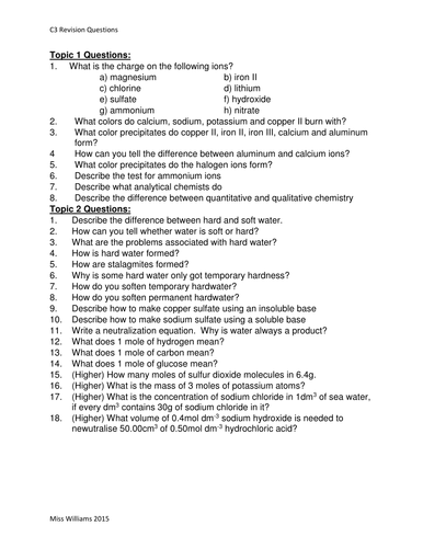 C3 Edexcel Chemistry Revision Questions