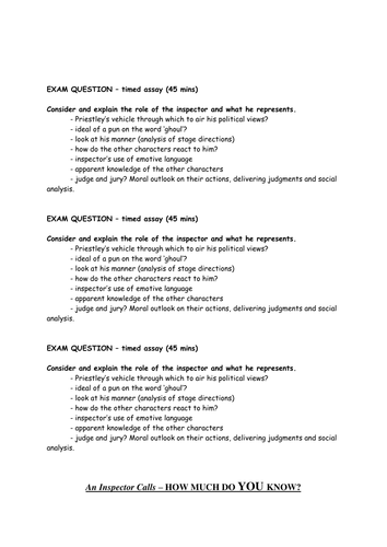 AQA GCSE English Literature An Inspector Calls activities revision exam advice all resources (2)