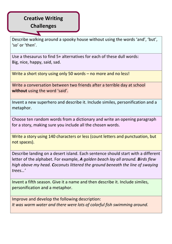 creative writing examples tes