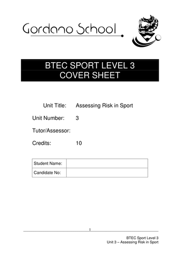 Edexcel BTEC Sport Level 3 Assignment Brief for Unit 3 - Assessing Risk in Sport