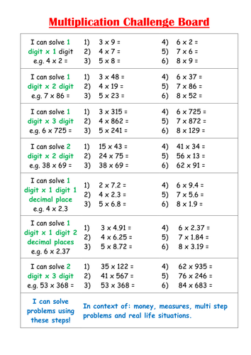Multiplication Challenge Board