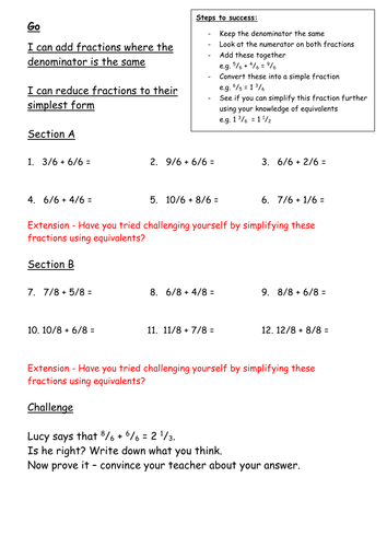 Adding Fractions (2 Way Differentiation)