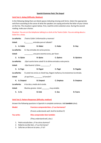 Spanish Grammar Pack (pre A-Level)