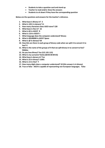 Binary Denary Hex Ascii Starter Plenary By Dutta90