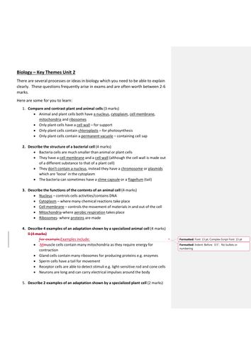 AQA GCSE Biology Unit 2 - Revision Q&A