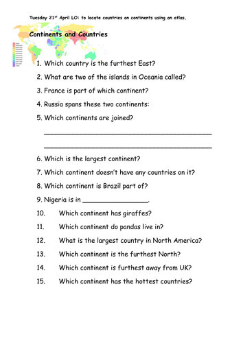 Continents and Countries Quiz