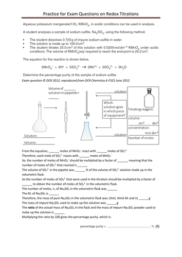 Practicing A2 redox titration questions