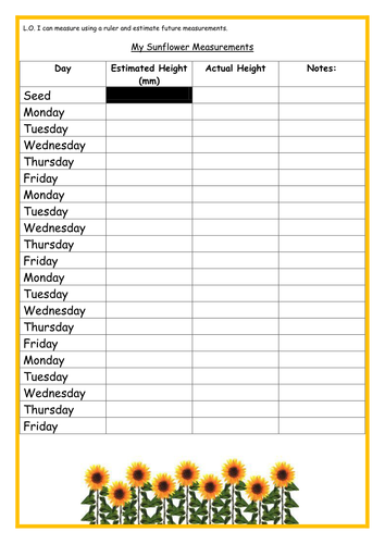 Data Collection - Growing a sunflower and measuring inc. line graphs