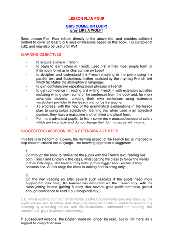 LESSON PLAN for Gray like a Wolf/Gris comme un Loup (French)