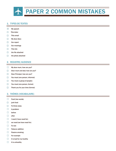 French B IB SL Paper 2 Common mistakes