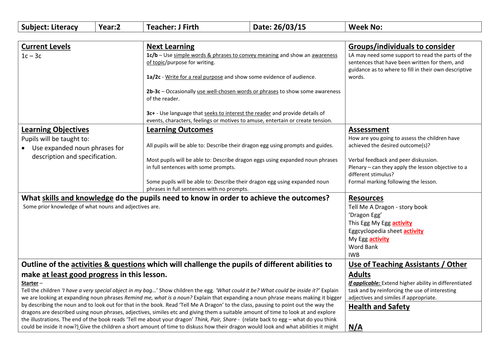 Dragon Eggs SPaG Lesson - Expanding Noun Phrases