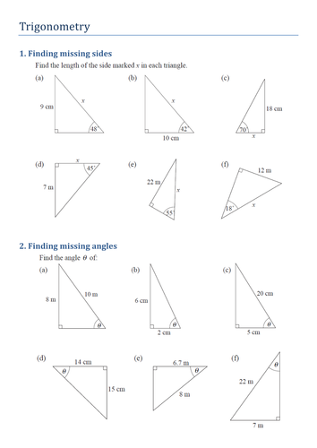 Trigonometry Finding Missing Sides And Angles Teaching Resources