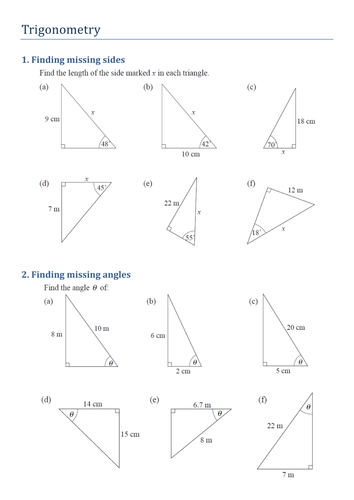 Printables Trigonometry Worksheets trigonometry finding missing sides and angles by kirbybill teaching resources tes