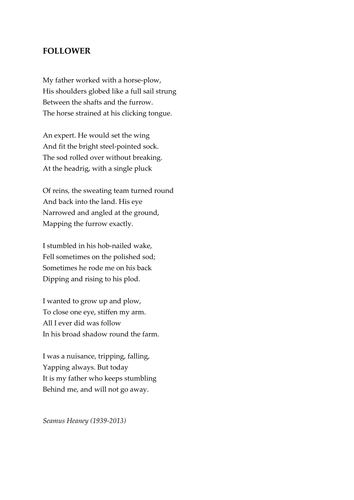 AQA Literature Poetry (Relationships) - Follower by Seamus Heaney by ...