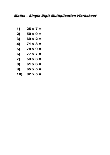 Single Digit Multiplication Worksheet | Teaching Resources