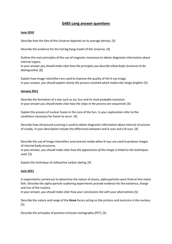 Written questions in G485