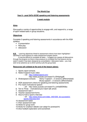 World Cup Scheme of Work