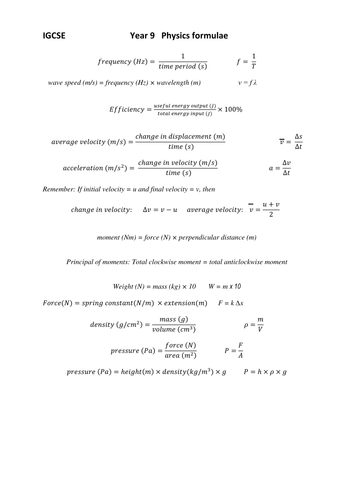 PHYSICS Edexcel IGCSE Student Notes and Formulae