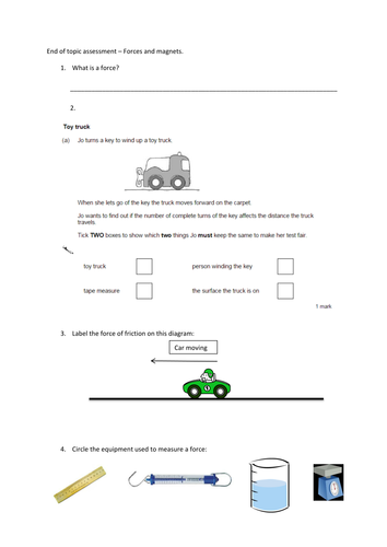Forces And Magnets End Of Unit Assessment - 