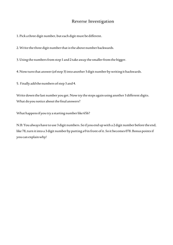 1089 Reverse Number Investigation