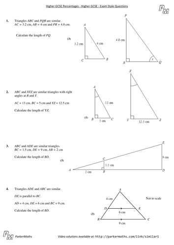 Similar Shapes - Higher GCSE - Exam Style Questions | Teaching Resources